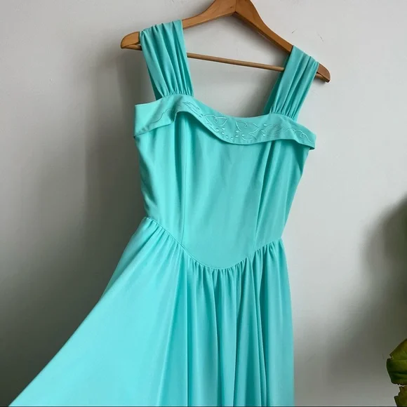 Vintage Tricoville London Blue Midi Dress Size 6 Sleveless Turquoise - Picture 4 of 16
